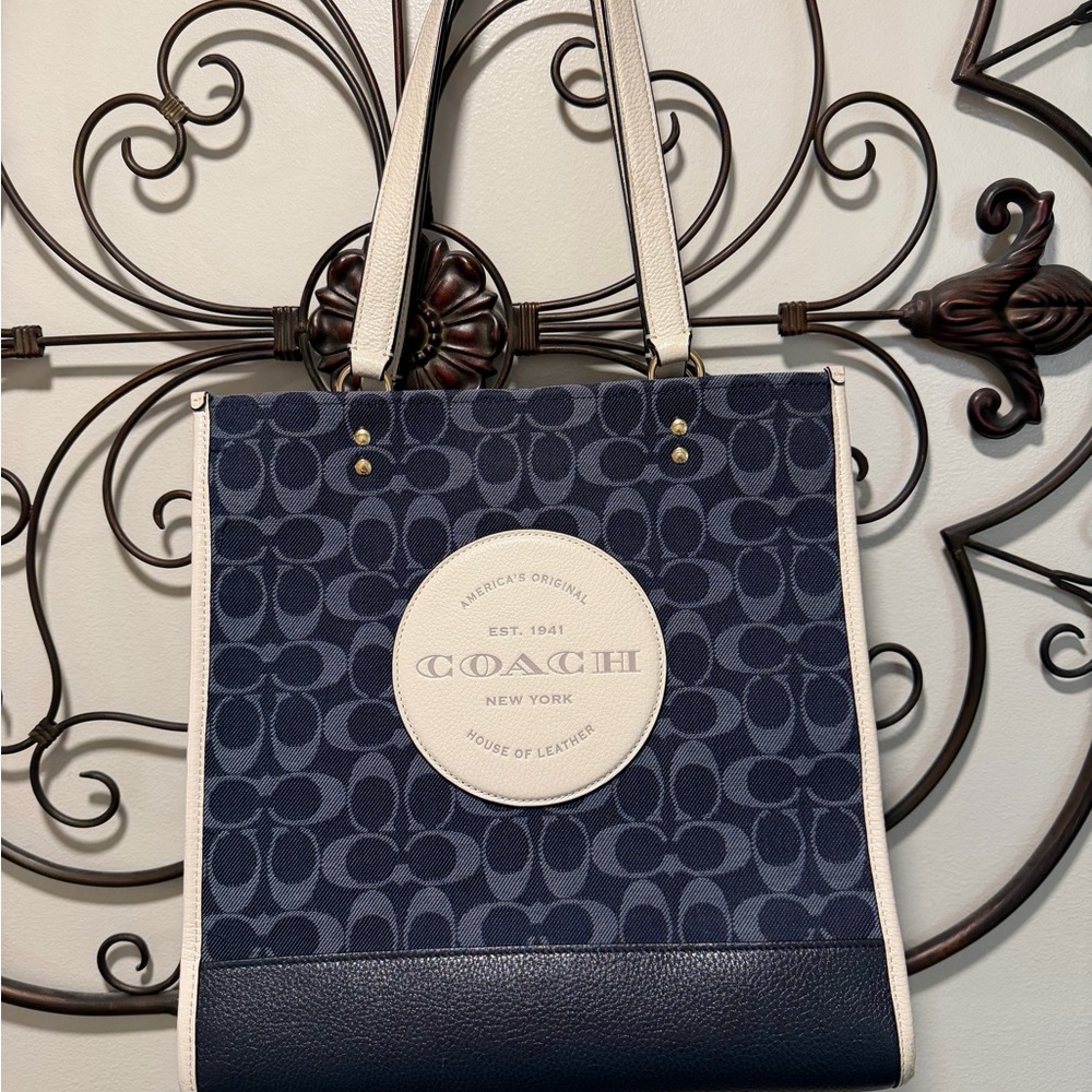 Coach Blue and Cream Signature Tote